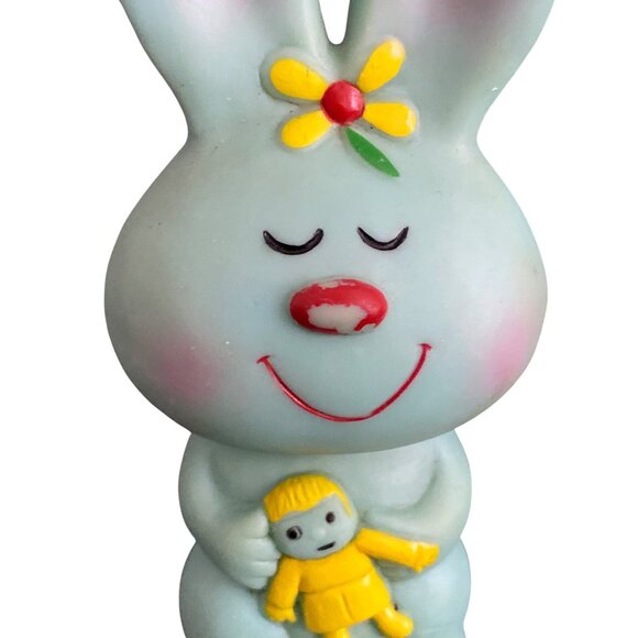 VTG Bunny Rabbit Doll Baby Squeak Toy Blue Green Soft Vinyl Rubber Easter - Picture 2 of 6